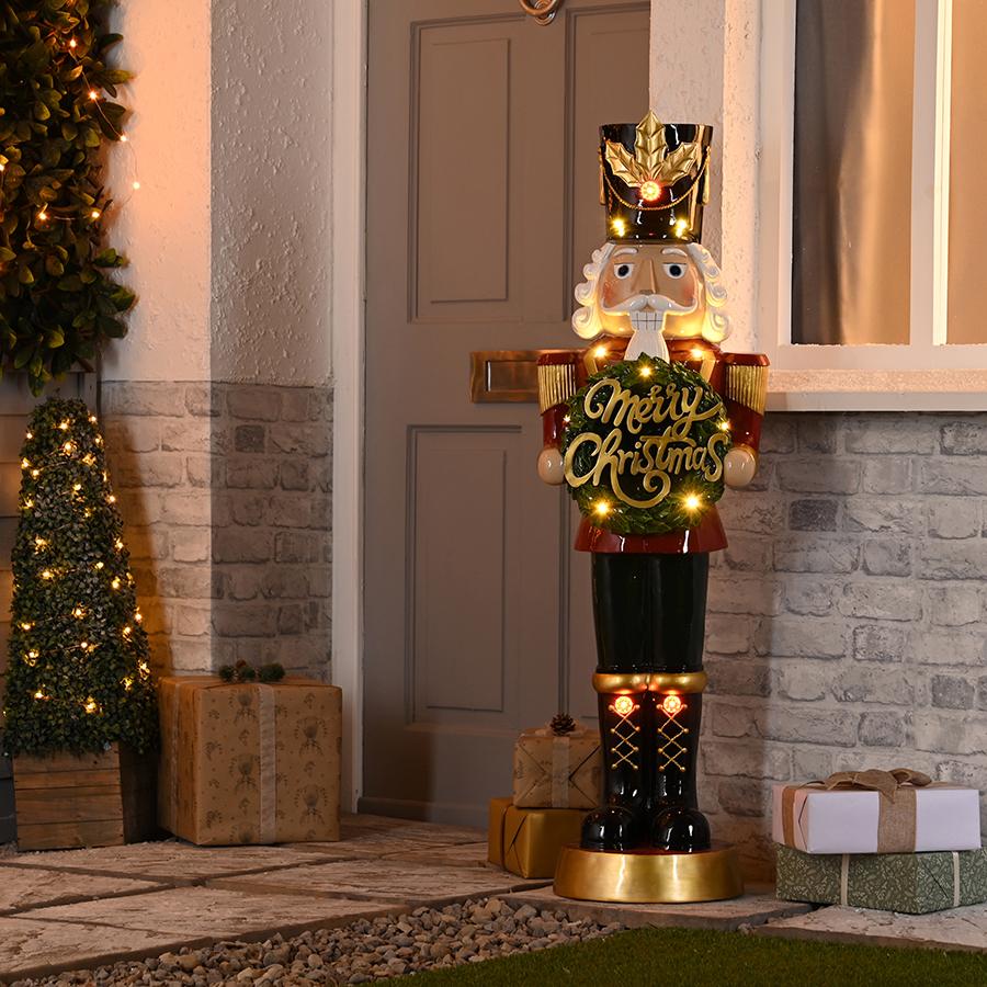 Giant Light Up Nutcracker With Merry Christmas Sign
